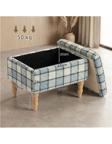 HOMCOM Linen Fabric Upholstered Footstool, Rectangular Storage Stool with Removable Top, Padded Seat and Hidden Space, Grey