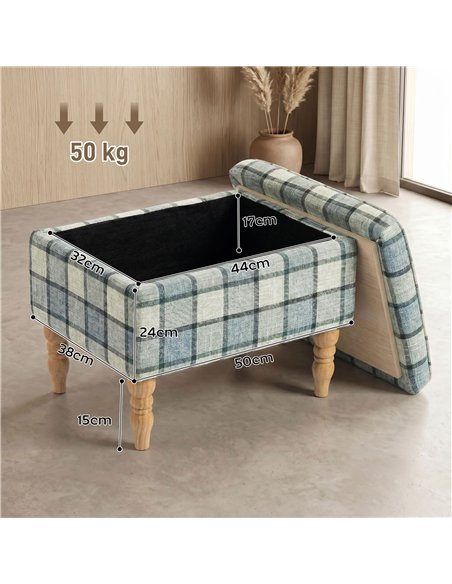 HOMCOM Linen Fabric Upholstered Footstool, Rectangular Storage Stool with Removable Top, Padded Seat and Hidden Space, Grey - pic 192057 | FastDaddyshop