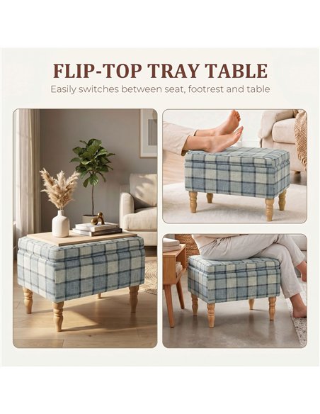 HOMCOM Linen Fabric Upholstered Footstool, Rectangular Storage Stool with Removable Top, Padded Seat and Hidden Space, Grey - pic 192058 | FastDaddyshop