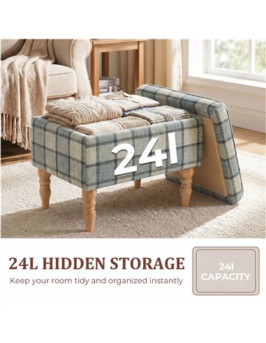 HOMCOM Linen Fabric Upholstered Footstool, Rectangular Storage Stool with Removable Top, Padded Seat and Hidden Space, Grey