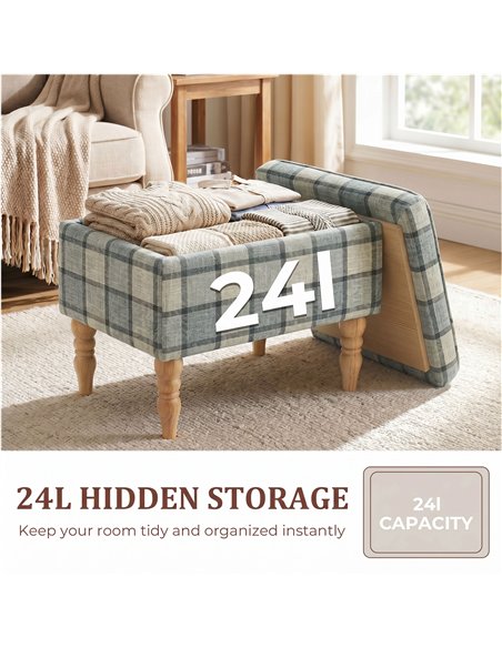 HOMCOM Linen Fabric Upholstered Footstool, Rectangular Storage Stool with Removable Top, Padded Seat and Hidden Space, Grey - pic 192059 | FastDaddyshop