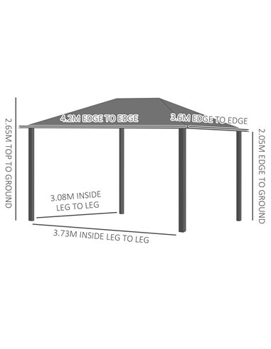Outsunny 4x3.6m Gazebo with UV Resistant Polycarbonate Roof & Aluminium Frame, Dark Grey