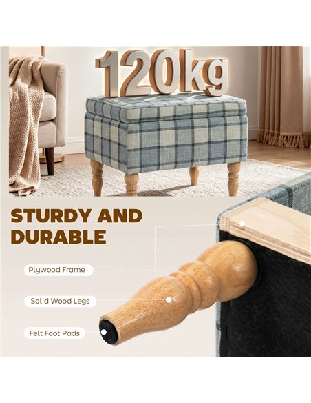 HOMCOM Linen Fabric Upholstered Footstool, Rectangular Storage Stool with Removable Top, Padded Seat and Hidden Space, Grey - pic 192060 | FastDaddyshop