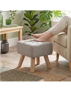 HOMCOM Linen-Look Square Padded Footstool - Light Brown 2