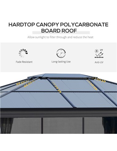 Outsunny 4x3.6m Gazebo with UV Resistant Polycarbonate Roof & Aluminium Frame, Dark Grey