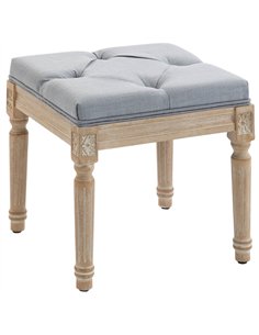 HOMCOM Vintage Foot Stool, Tufted Square Footrest with Wood Legs, Light Grey