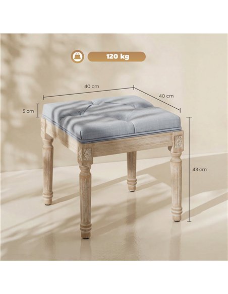 HOMCOM Vintage Foot Stool, Tufted Square Footrest with Wood Legs, Light Grey - pic 192075 | FastDaddyshop