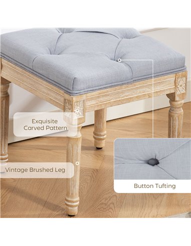 HOMCOM Vintage Foot Stool, Tufted Square Footrest with Wood Legs, Light Grey