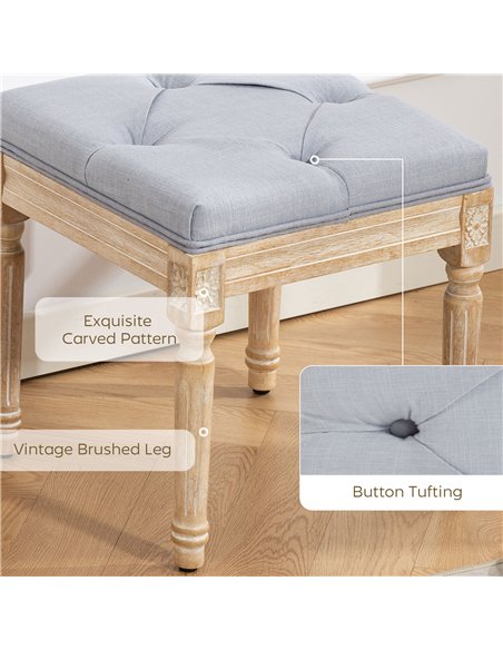 HOMCOM Vintage Foot Stool, Tufted Square Footrest with Wood Legs, Light Grey - pic 192076 | FastDaddyshop