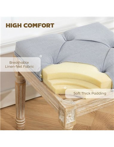 HOMCOM Vintage Foot Stool, Tufted Square Footrest with Wood Legs, Light Grey