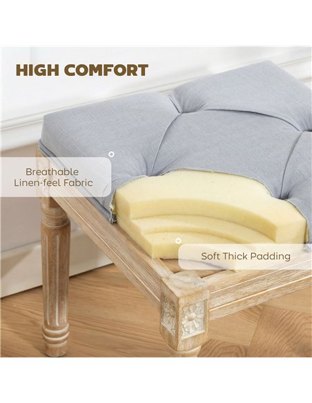 HOMCOM Vintage Foot Stool, Tufted Square Footrest with Wood Legs, Light Grey - pic 192077 | FastDaddyshop