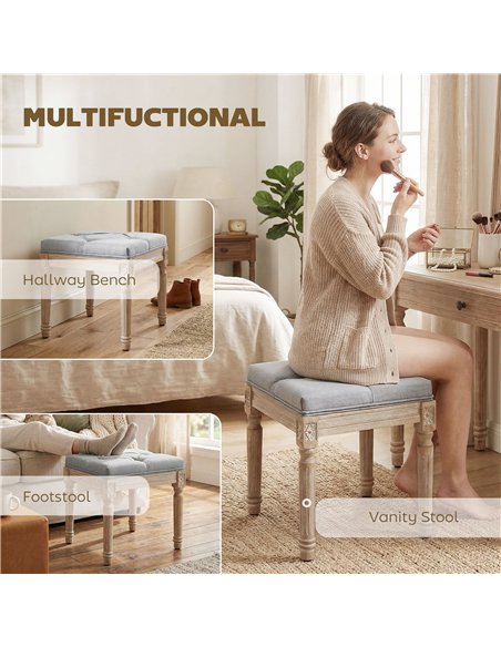 HOMCOM Vintage Foot Stool, Tufted Square Footrest with Wood Legs, Light Grey - pic 192078 | FastDaddyshop