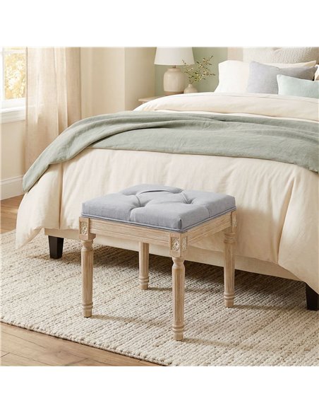 HOMCOM Vintage Foot Stool, Tufted Square Footrest with Wood Legs, Light Grey - pic 192079 | FastDaddyshop