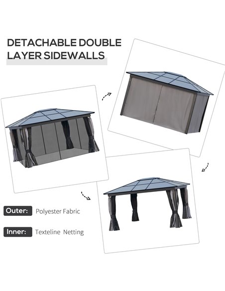 Outsunny 4x3.6m Gazebo with UV Resistant Polycarbonate Roof & Aluminium Frame, Dark Grey - pic 19208 | FastDaddyshop