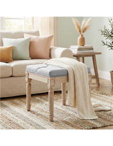 HOMCOM Vintage Foot Stool, Tufted Square Footrest with Wood Legs, Light Grey - pic 192080 | FastDaddyshop