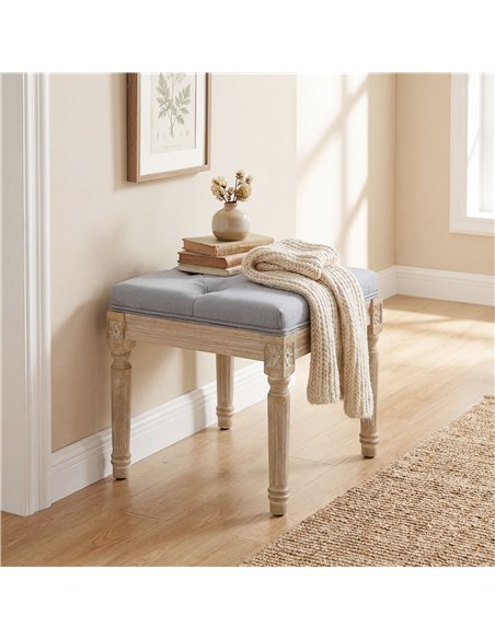 HOMCOM Vintage Foot Stool, Tufted Square Footrest with Wood Legs, Light Grey - pic 192081 | FastDaddyshop
