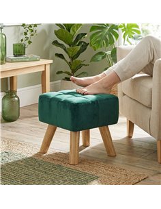 HOMCOM Velvet Square Padded Footstool - Dark Green 2