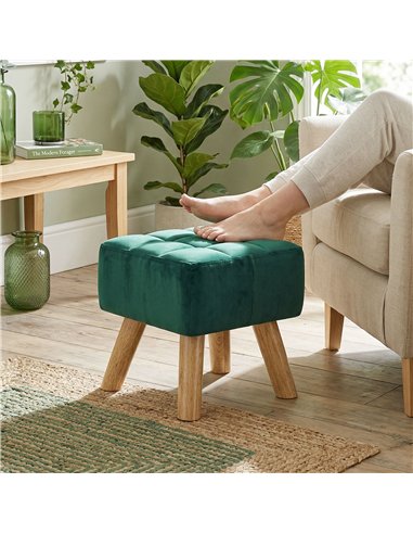 HOMCOM Velvet Square Padded Footstool - Dark Green