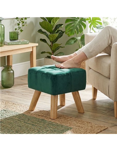 HOMCOM Velvet Square Padded Footstool - Dark Green - pic 192083 | FastDaddyshop