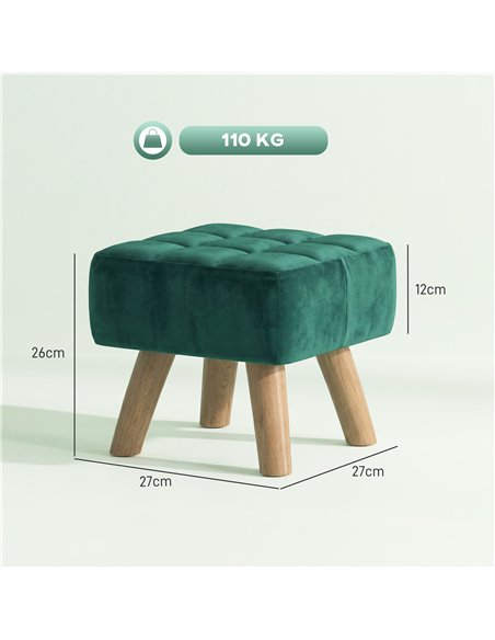 HOMCOM Velvet Square Padded Footstool - Dark Green - pic 192084 | FastDaddyshop