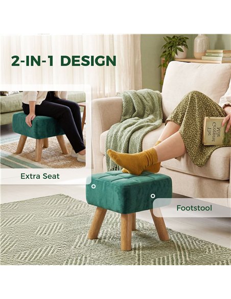 HOMCOM Velvet Square Padded Footstool - Dark Green - pic 192085 | FastDaddyshop