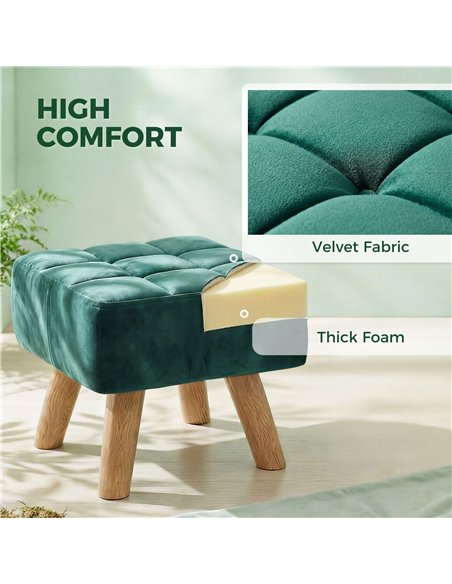 HOMCOM Velvet Square Padded Footstool - Dark Green - pic 192086 | FastDaddyshop