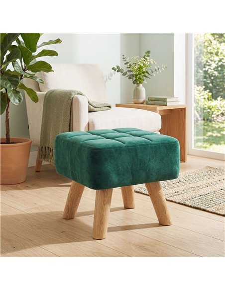 HOMCOM Velvet Square Padded Footstool - Dark Green - pic 192088 | FastDaddyshop