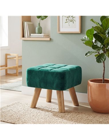 HOMCOM Velvet Square Padded Footstool - Dark Green