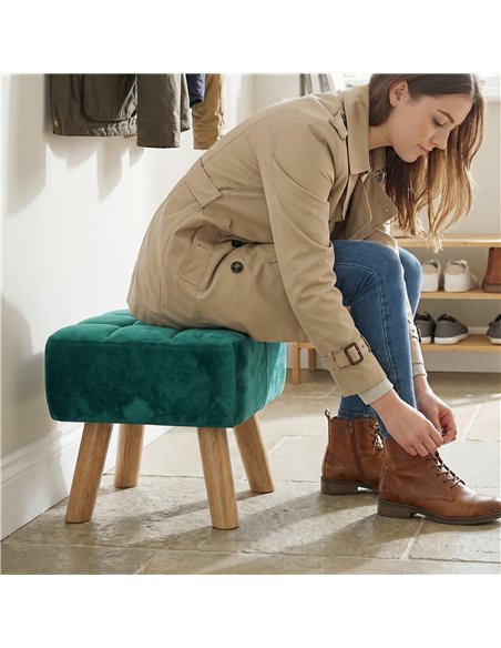 HOMCOM Velvet Square Padded Footstool - Dark Green - pic 192090 | FastDaddyshop