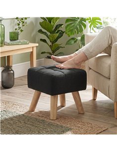 HOMCOM Linen-Look Square Padded Footstool - Black 2