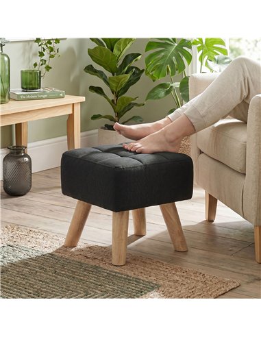 HOMCOM Linen-Look Square Padded Footstool - Black