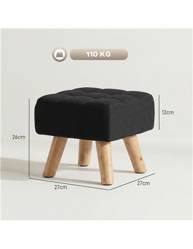 HOMCOM Linen-Look Square Padded Footstool - Black