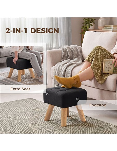 HOMCOM Linen-Look Square Padded Footstool - Black - pic 192094 | FastDaddyshop