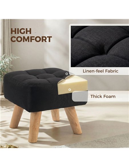 HOMCOM Linen-Look Square Padded Footstool - Black - pic 192095 | FastDaddyshop
