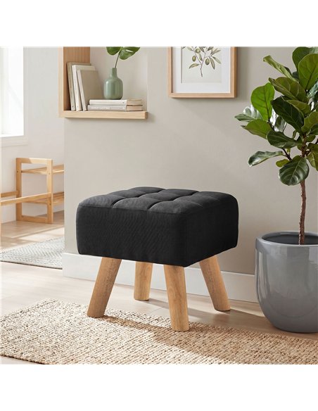 HOMCOM Linen-Look Square Padded Footstool - Black - pic 192098 | FastDaddyshop