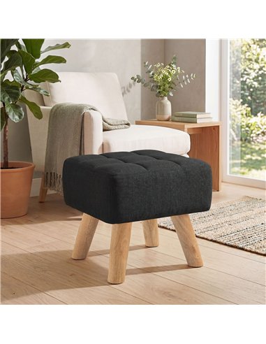 HOMCOM Linen-Look Square Padded Footstool - Black