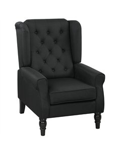 HOMCOM Wingback Accent Chair, Faux Linen Armchair with Thick Spring Cushion, High Back, Solid Wood Legs, Retro Button Tufted Rea