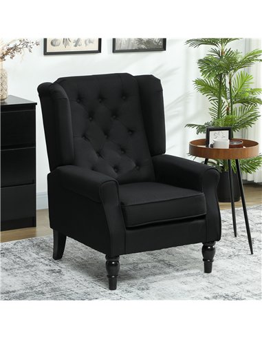 HOMCOM Wingback Accent Chair, Faux Linen Armchair with Thick Spring Cushion, High Back, Solid Wood Legs, Retro Button Tufted Rea