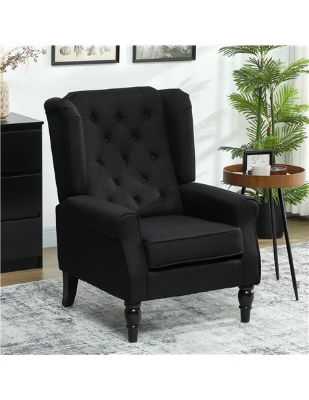 HOMCOM Wingback Accent Chair, Faux Linen Armchair with Thick Spring Cushion, High Back, Solid Wood Legs, Retro Button Tufted Rea - pic 192101 | FastDaddyshop