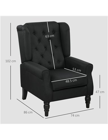 HOMCOM Wingback Accent Chair, Faux Linen Armchair with Thick Spring Cushion, High Back, Solid Wood Legs, Retro Button Tufted Rea