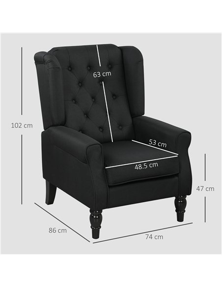 HOMCOM Wingback Accent Chair, Faux Linen Armchair with Thick Spring Cushion, High Back, Solid Wood Legs, Retro Button Tufted Rea - pic 192102 | FastDaddyshop