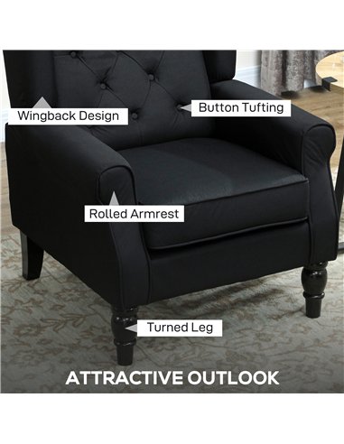 HOMCOM Wingback Accent Chair, Faux Linen Armchair with Thick Spring Cushion, High Back, Solid Wood Legs, Retro Button Tufted Rea