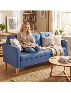HOMCOM 3 Seater Sofa, 169cm Couch with Hidden Storage, Wood Legs, Blue 2