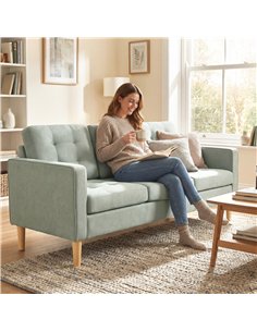 HOMCOM 3 Seater Sofa, 169cm Couch with Hidden Storage, Wood Legs, Light Grey 2