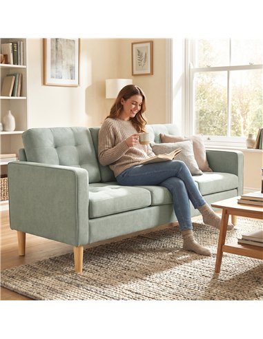 HOMCOM 3 Seater Sofa, 169cm Couch with Hidden Storage, Wood Legs, Light Grey