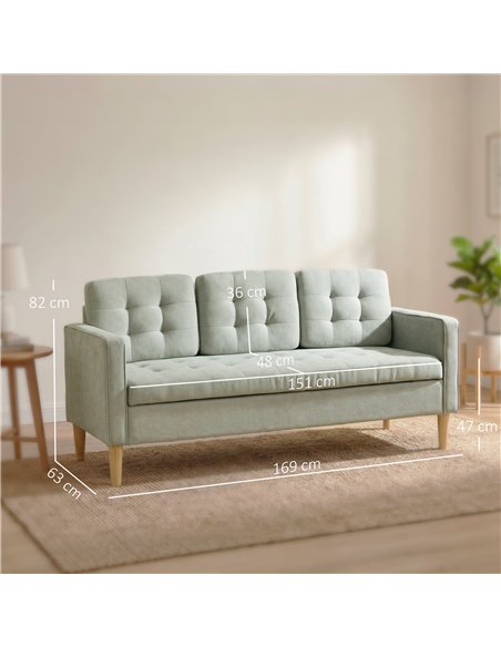 HOMCOM 3 Seater Sofa, 169cm Couch with Hidden Storage, Wood Legs, Light Grey - pic 192120 | FastDaddyshop