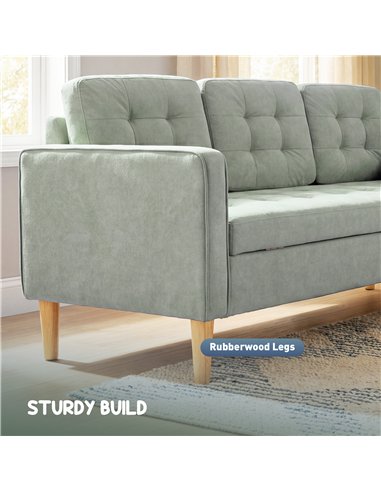 HOMCOM 3 Seater Sofa, 169cm Couch with Hidden Storage, Wood Legs, Light Grey