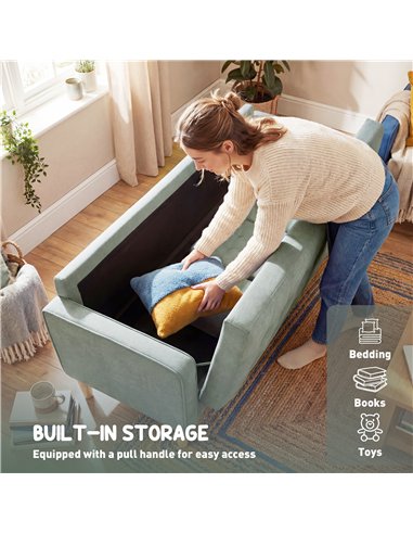 HOMCOM 3 Seater Sofa, 169cm Couch with Hidden Storage, Wood Legs, Light Grey
