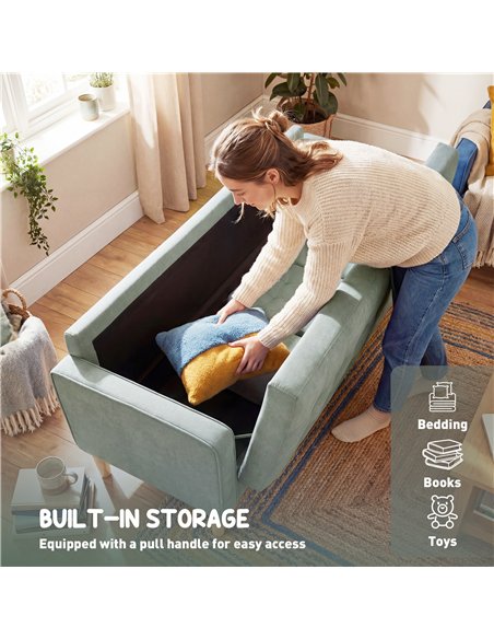 HOMCOM 3 Seater Sofa, 169cm Couch with Hidden Storage, Wood Legs, Light Grey - pic 192123 | FastDaddyshop