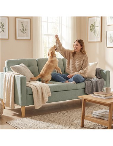 HOMCOM 3 Seater Sofa, 169cm Couch with Hidden Storage, Wood Legs, Light Grey